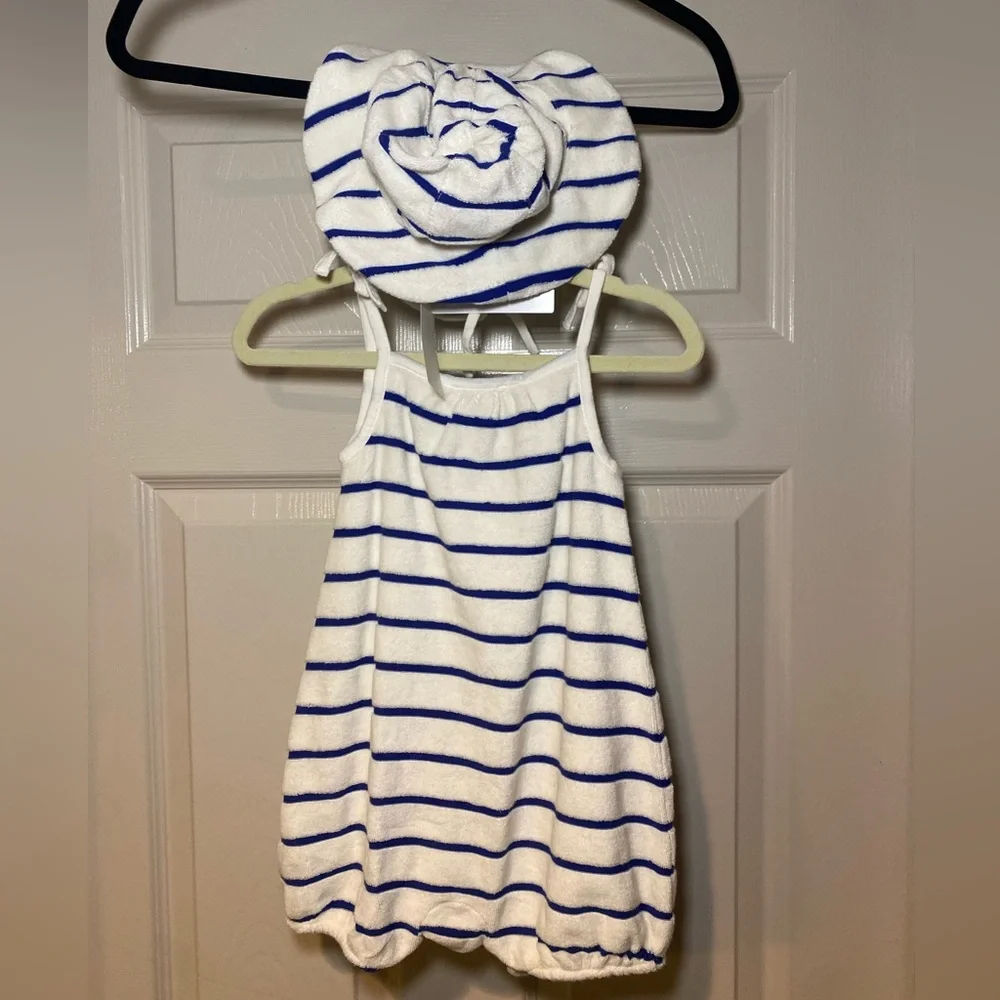 NWT Ralph Lauren Baby Girls Nautical Terry Striped Romper & Hat Set‎ Summer